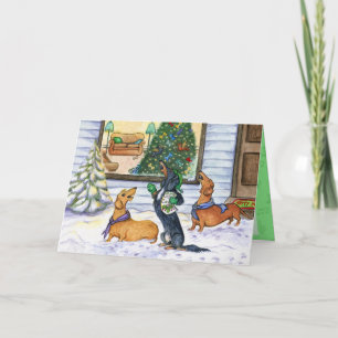 Caroling Dachshunds Christmas Card