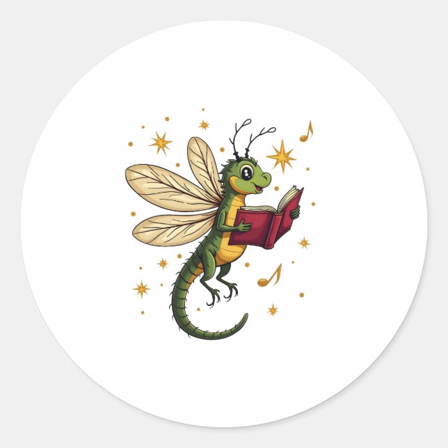 Caroling Dragonfly Classic Round Sticker (Front)