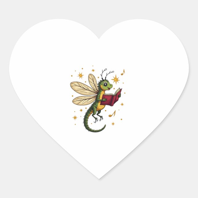 Caroling Dragonfly Heart Sticker (Front)