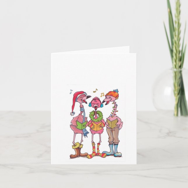 Caroling Flamingos Holiday Notecard (Front)