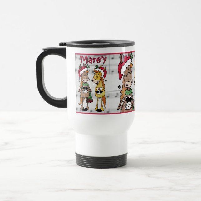 Caroling Horses- 'Mare'y Christmas Travel Mug (Left)