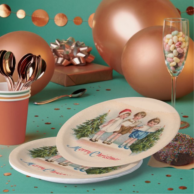 Caroling Kids Christmas Paper Plates (Multi)