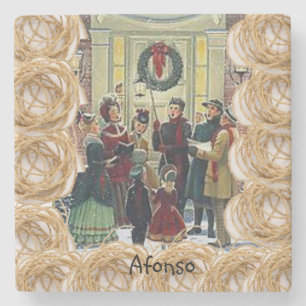 Caroling Marble Stone Coaster Christmas