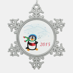 Caroling Penguin Snowflake Pewter Christmas Ornament