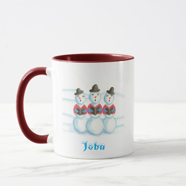 Caroling Snowmen Personalised Christmas Mugs (Left)