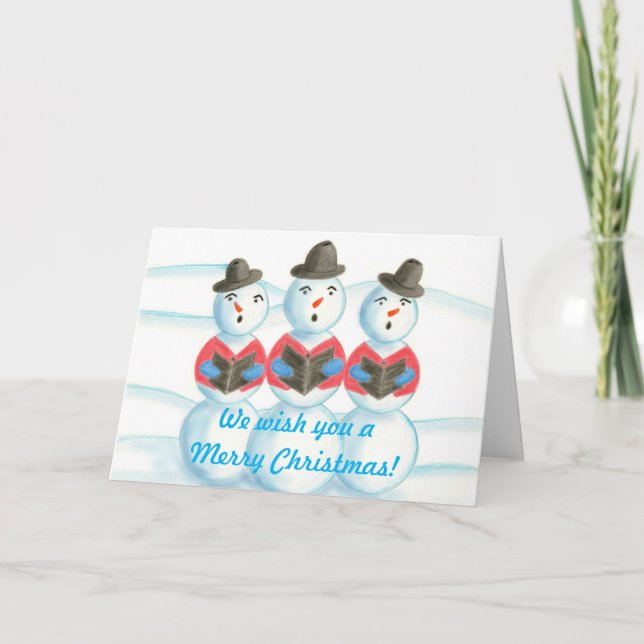 Caroling Snowmen We wish you a Merry Christmas Holiday Card (Front)
