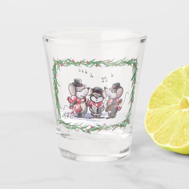 Caroling with Mic, Mac & Moe Shot Glass (Front)