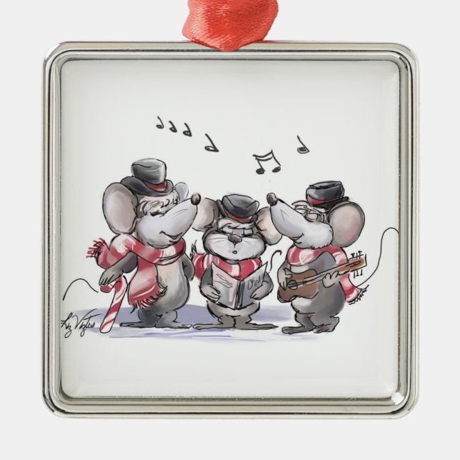 Caroling with Mic, Mac & Moe Square Ornament (Front)