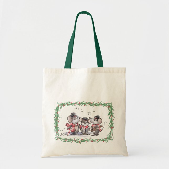 Caroling With Mic, Mac & Moe Tote Bag (Front)
