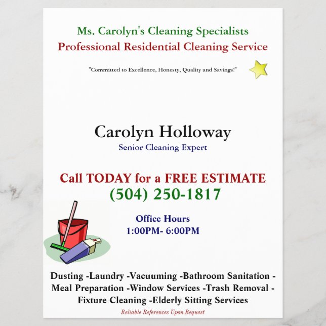 Carolyn Holloway Sample Flyer-Cleaning Services Flyer (Front)