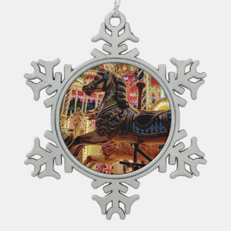 Carousal Snowflake Pewter Christmas Ornament