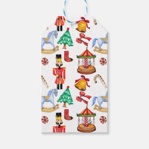Carousel and nutcracker holiday pattern gift tags