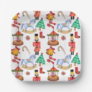 Carousel and nutcracker holiday pattern paper plate