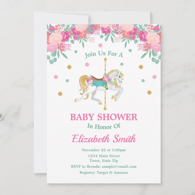 Carousel Baby Shower Invitation Merry Go Round (Front)