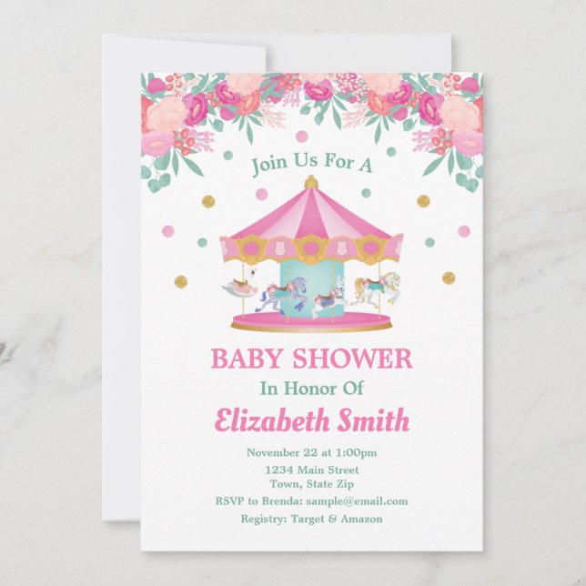 Carousel Baby Shower Invitation Merry Go Round (Front)
