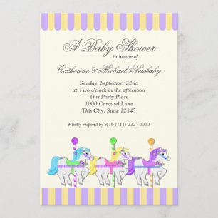 Carousel Baby Shower Purple Gold Invitation