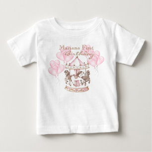 Carousel Ballons Unicorn 1s Girly Birthday Party Baby T-Shirt
