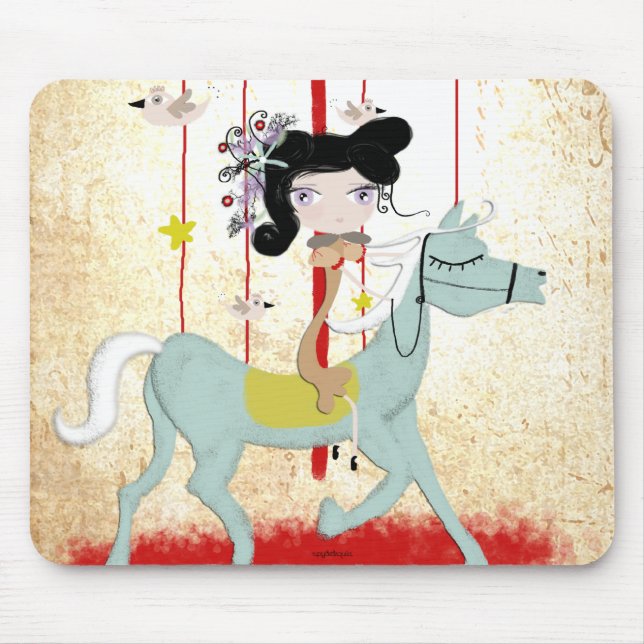 Carousel bird horse doll kids decor light mousepad (Front)