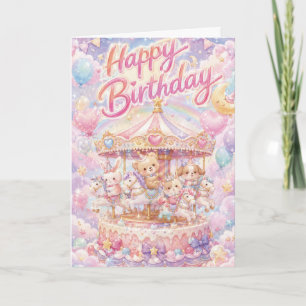 Carousel Birthday Cake Animals Birthday Card