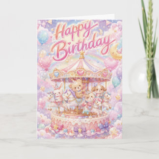 Carousel Birthday Cake Animals Birthday Card