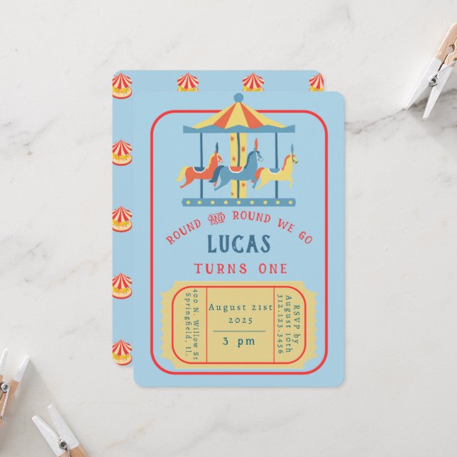 Carousel Birthday Inviation Invitation (Front/Back In Situ)