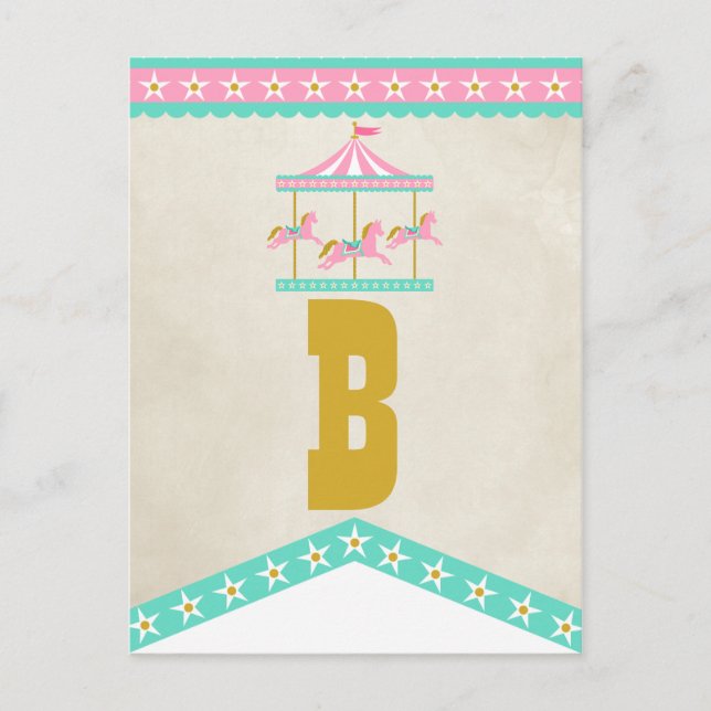 Carousel Birthday Party Pennant Bunting Postcard (Front)