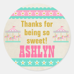 Carousel Birthday Party Personalised Classic Round Sticker