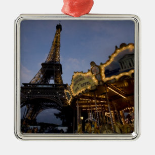 Carousel by the Eiffel Tower in the evening, Metal Tree Decoration