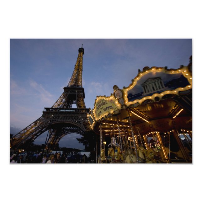 Carousel by the Eiffel Tower in the evening, Photo Print (Front)