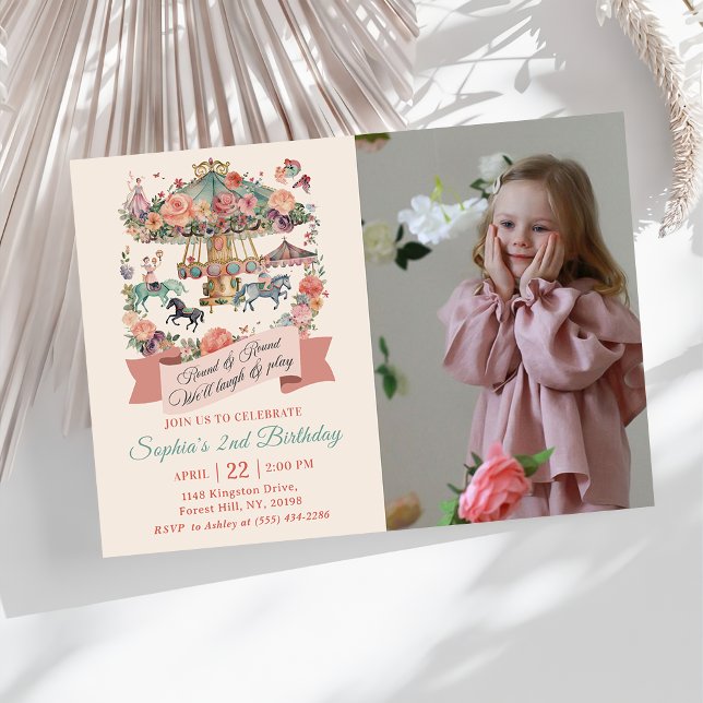 Carousel Carnival 2nd Birthday Party Photo Invitation (Creator Uploaded)