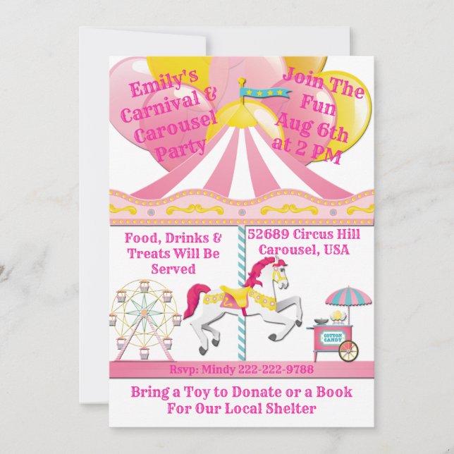 Carousel & Carnival Horse Party Invitation (Front)