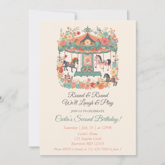 Carousel Carnival Second Birthday Invitation (Front)