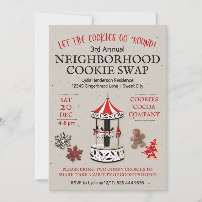 Carousel Christmas Cookie Swap Invitation (Front)