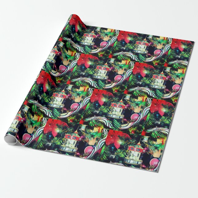 Carousel Christmas Ornament Holiday Wrapping Paper (Unrolled)