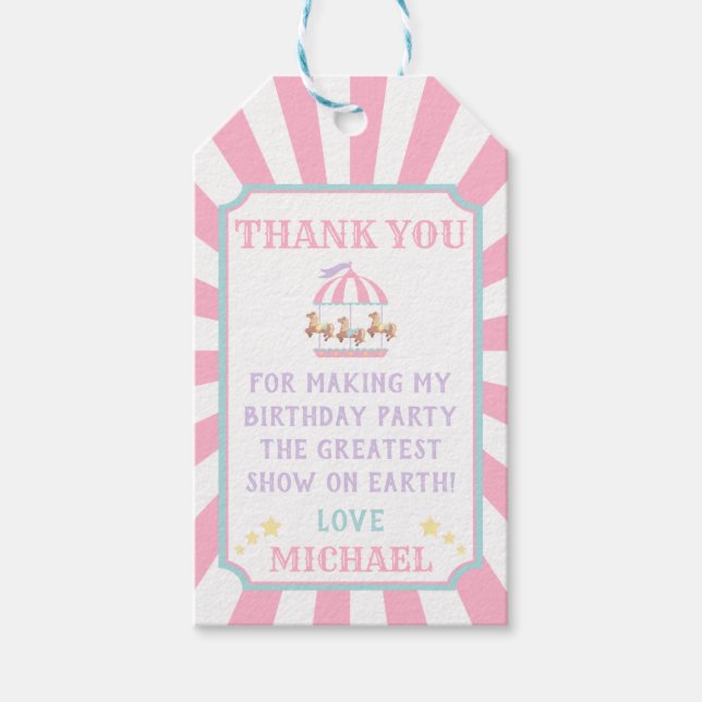 Carousel Circus Carnival Birthday Favour Gift Tag (Front)
