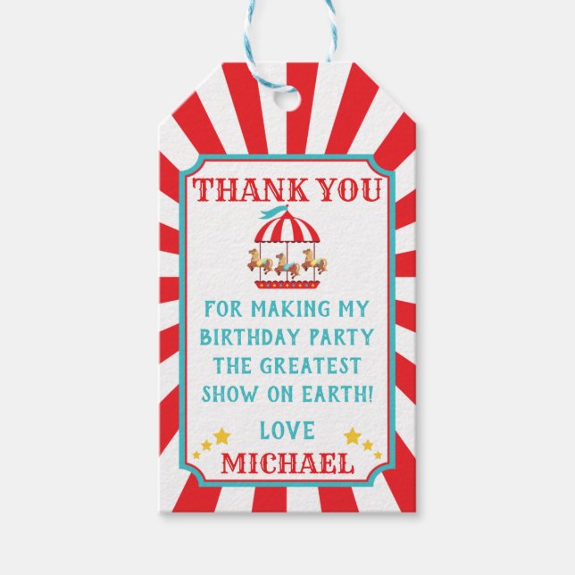 Carousel Circus Carnival Birthday Gift Favour Tag (Front)