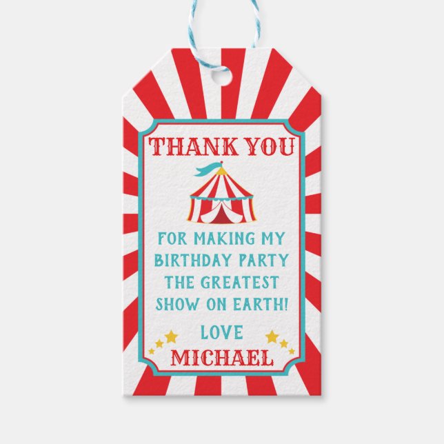 Carousel Circus Carnival Birthday Gift Favour Tag (Front)