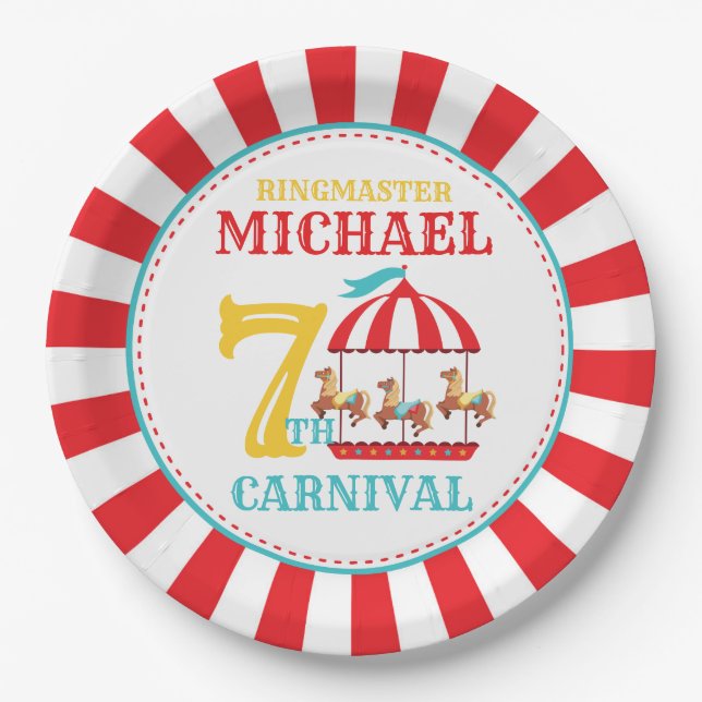 Carousel Circus Carnival Birthday Party Plates (Front)