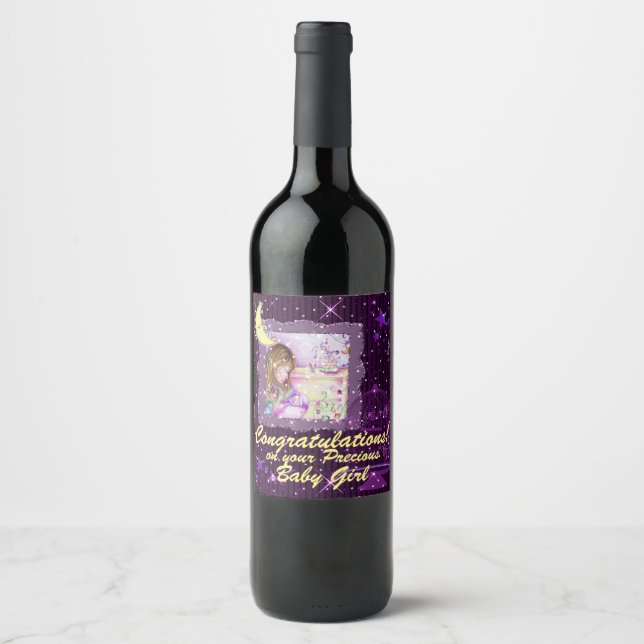 Carousel Dreams Purple Striped Faux Glitter Wine Label (Front)