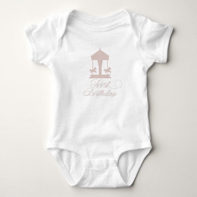 Carousel First Birthday Soft Pink Baby Bodysuit (Front)