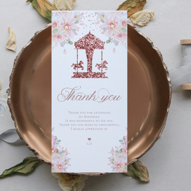Carousel Floral Glitter Birthday Thank You Card (Creator Uploaded)