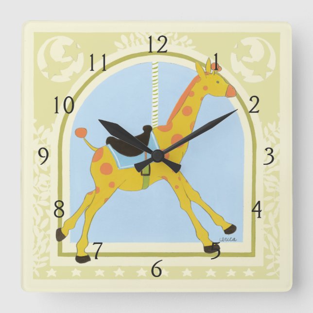 Carousel Giraffe by June Erica Vess Square Wall Clock (Front)