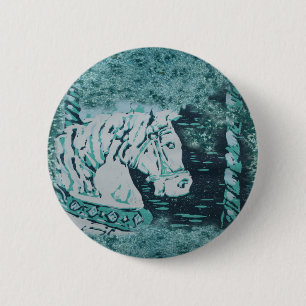 Carousel Horse Aquamarine 6 Cm Round Badge