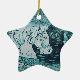 Carousel Horse Aquamarine Ceramic Tree Decoration