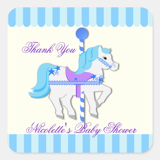 Carousel Horse Baby Blue StarsThank You Square Sticker (Front)