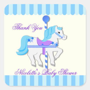 Carousel Horse Baby Blue StarsThank You Square Sticker