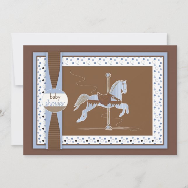 Carousel Horse Baby Boy Shower Inviation Invitation (Front)