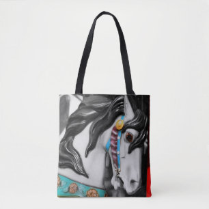 Carousel Horse Black And White Partial Colour Tote Bag