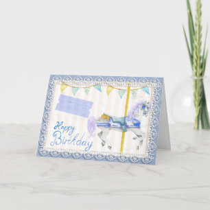 Carousel Horse (Blue) Birthday Card