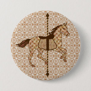 Carousel Horse - Chocolate Brown and Tan 7.5 Cm Round Badge